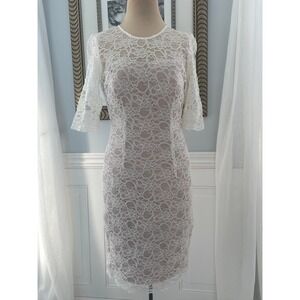 Jax Wedding Guest Sheath Floral Lace‎ Cotton Ivory Romantic Coquette Size 6